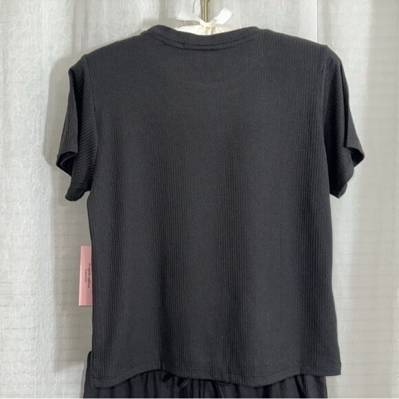 Juicy Couture M Black Beaded Ribbed Knit Short Sleeve Top & Shorts PJ Set - Picture 3 of 9